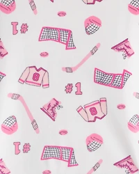 Girls Hockey Print  Fleece Long-Sleeve 2-Piece Pyjamas - Pink