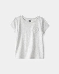 Toddler Girl Heart Pocket Top - Grey