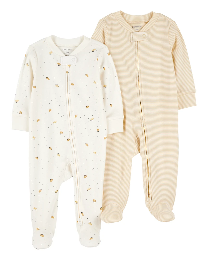 Baby 2-Pack Striped Duck Print 2-Way Zip Cotton Sleeper Pyjamas