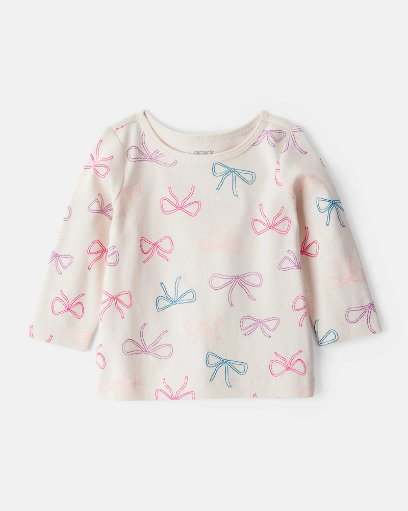 Baby Girl 3-Piece Bow Heart Print Long-Sleeve Dress Set - Orange