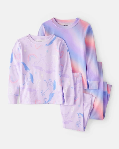 Baby Girl Unicorn Print 100% Cotton Long-Sleeve 4-Piece pyjamas - Purple