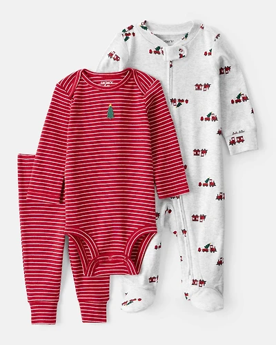 Baby Boy Christmas 3-Piece Sleeper Set