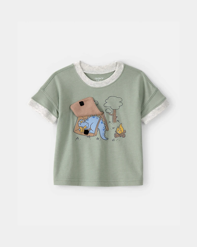 Baby Boy Camping Dinosaur Graphic Tee - Green