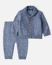 Baby Boy 2-Piece Cardigan Sweaterknit Outfit Set - Blue