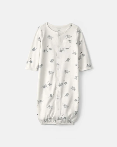Baby Elephant 100% Cotton Converter Gown - Ivory