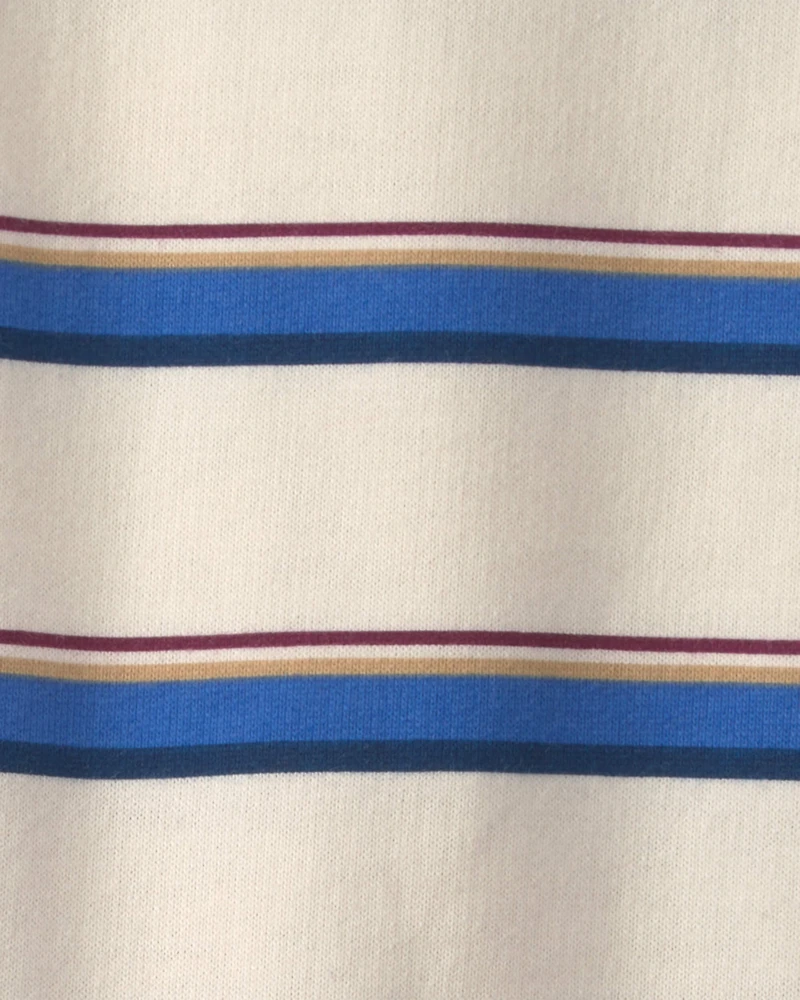 Baby Boy Striped French Terry Long-Sleeve Jumpsuit - Blue/Cream