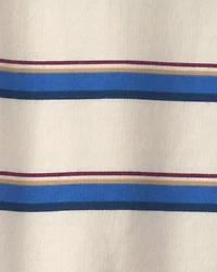 Baby Boy Striped French Terry Long-Sleeve Jumpsuit - Blue/Cream