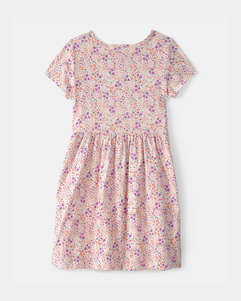 Girls Floral Short-Sleeve Dress - Pink