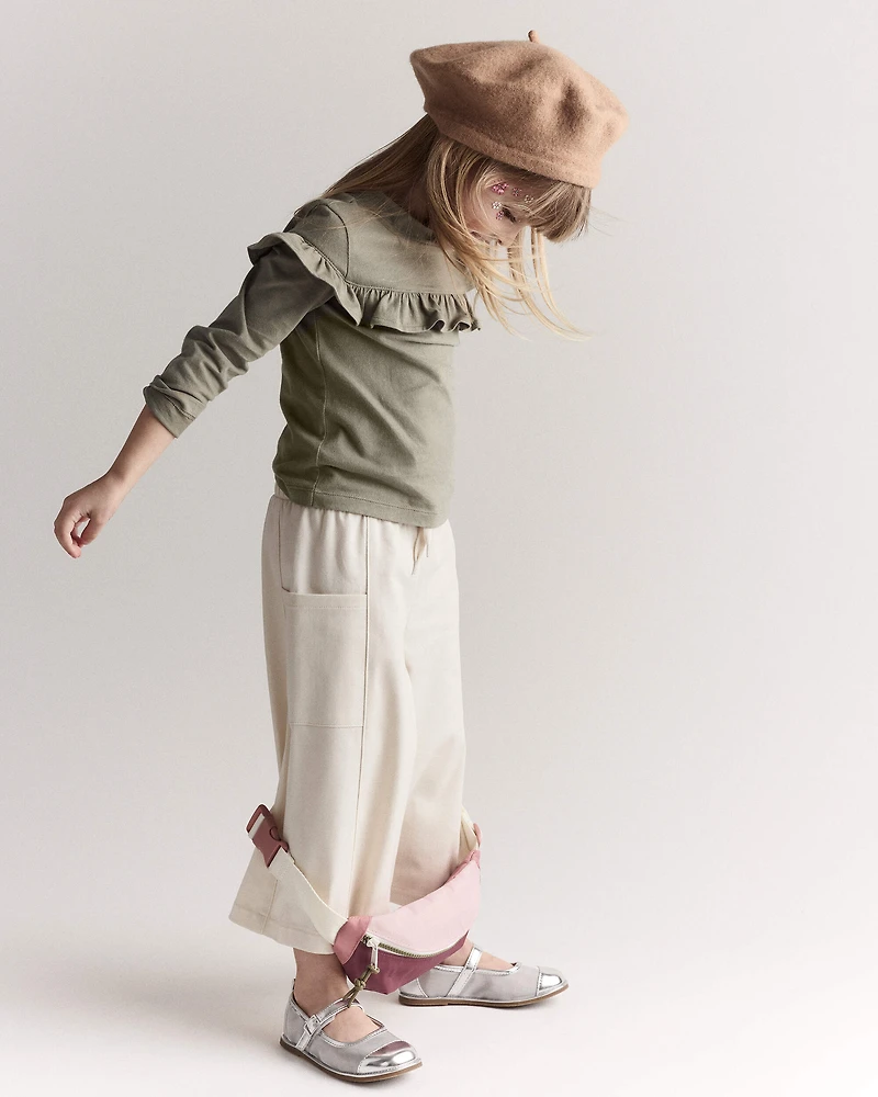 Toddler Girl Wide Leg Pocket Pant - Cream