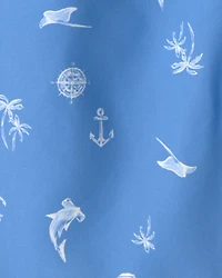 Boys 2-Piece Long-Sleeve Rashguard & Sailboat Swim Trunks Set - Blue