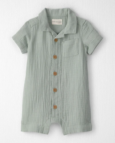 Baby Boy Organic Cotton Gauze Romper Meadow Green