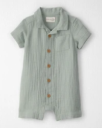 Baby Boy Organic Cotton Gauze Romper Meadow Green