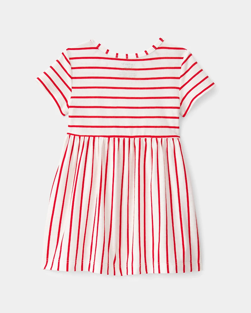 Baby Girl Striped Short-Sleeve Dress - Red/Ivory