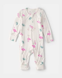 Baby Girl Flamingo PurelySoft 2-Way Zip Sleeper - Ivory