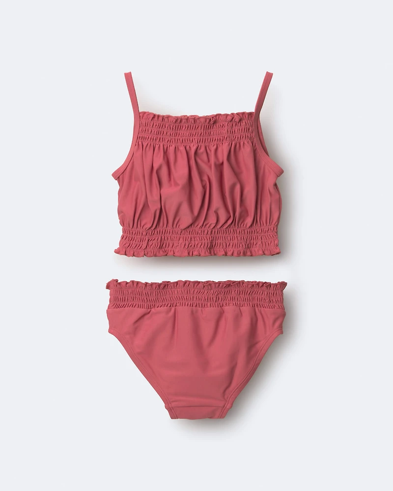 Toddler Girl Smocked Tankini Set - Burgundy