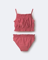 Toddler Girl Smocked Tankini Set - Burgundy