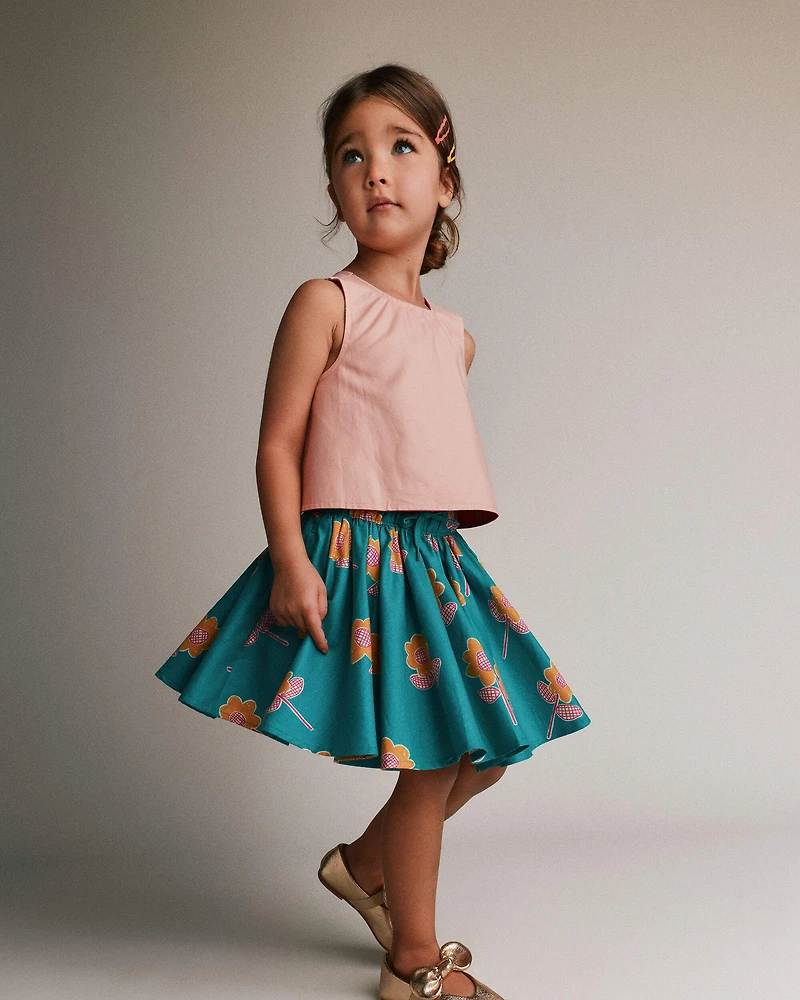 Toddler Girl Reversible Cross-Back Top Floral Print - Hot Pink