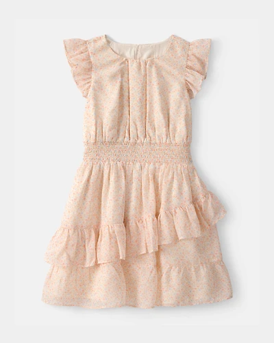 Girls Floral Smocked Dress - Pink