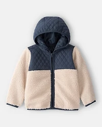 Toddler Boy Colour Block Hooded Zip-Up Jacket - Khaki/Navy