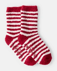 Toddler Striped Cozy Socks - Red/White
