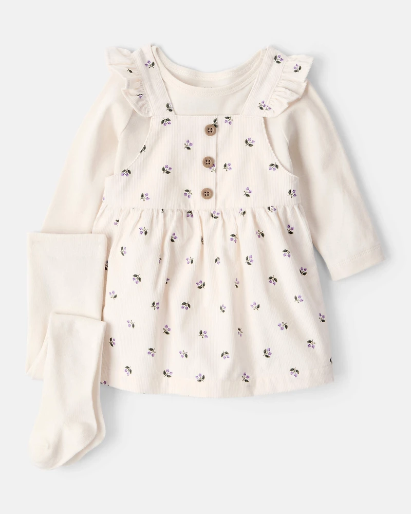 Baby Girl 3-Piece Floral Long-Sleeve Dress Set - White