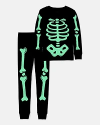 Kid 2-Piece Glow Halloween Skeleton 100% Snug Fit Cotton Pyjamas - Black