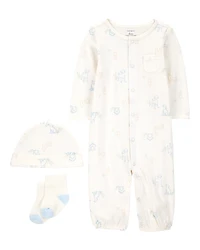 Baby Girl 3-Piece Puppy Converter Gown & Cap Set - Ivory