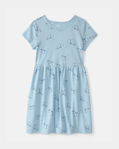 Girls Butterfly Short-Sleeve Dress - Blue