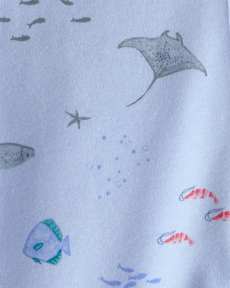Baby Sea Animals 2-Way 100% Cotton Zip Sleeper - Blue