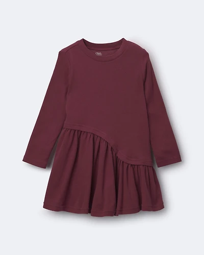 Toddler Girl Ribbed Long-Sleeve Asymmetrical Dress - Burgundy