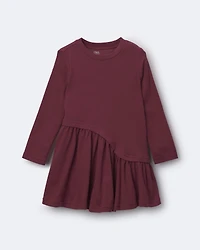 Toddler Girl Ribbed Long-Sleeve Asymmetrical Dress - Burgundy