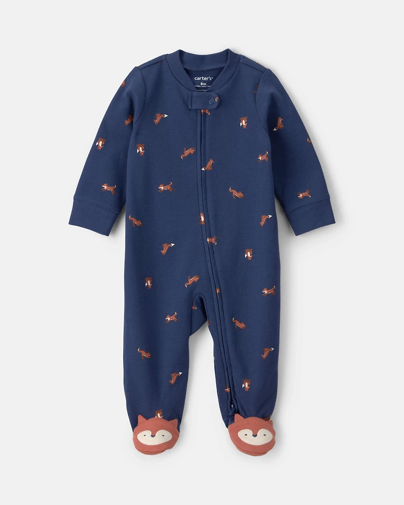 Baby Boy Fox 100% Cotton 2-Way Zip Sleeper - Navy Blue