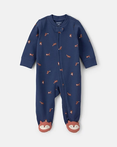 Baby Boy Fox 100% Cotton 2-Way Zip Sleeper - Navy Blue