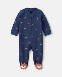 Baby Boy Fox 100% Cotton  2-Way Zip Sleeper - Navy Blue