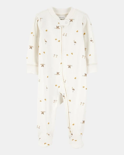 Baby Mini Bird Print 2-Way Zip Cotton Sleeper
