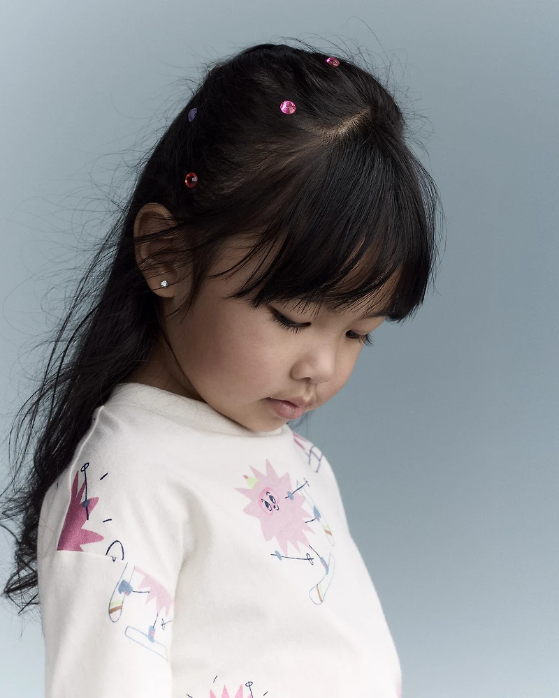 Toddler Girl Skiing Abstract Long-Sleeve Relaxed Graphic Top - Cream