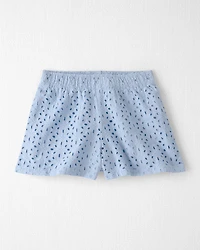 Toddler Girl 2-Piece Organic Cotton Top & Short Set Blue Eyelet