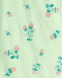 Girls Strawberry 100% Cotton Snug Fit 4-Piece Pajama Set - Green/Pink