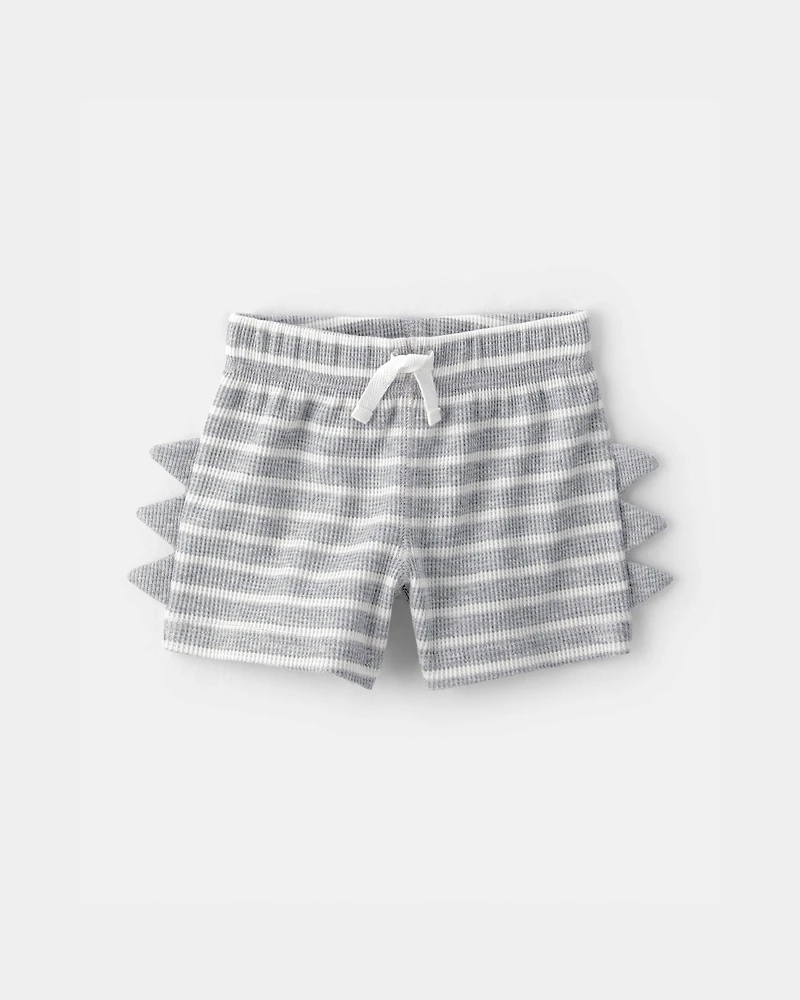 Baby Boy 2-Piece Dino Spikes Striped Thermal Short-Sleeve Bodysuit & Short Set - Grey