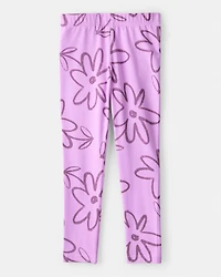 Girls Floral Pull-On Stretch Leggings - Purple