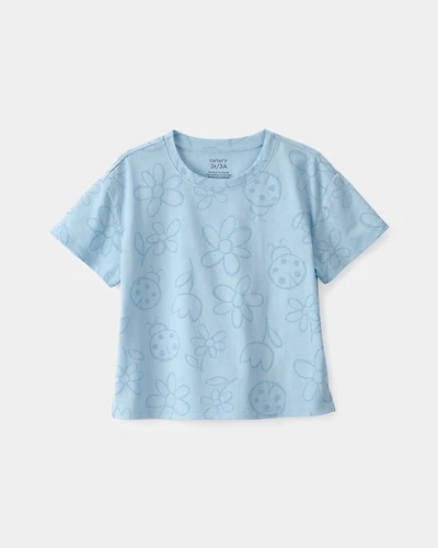 Toddler Girl Ladybug Floral Top - Blue