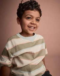 Toddler Boy Otter Pocket Tee Stripes - Cream/Light Blue