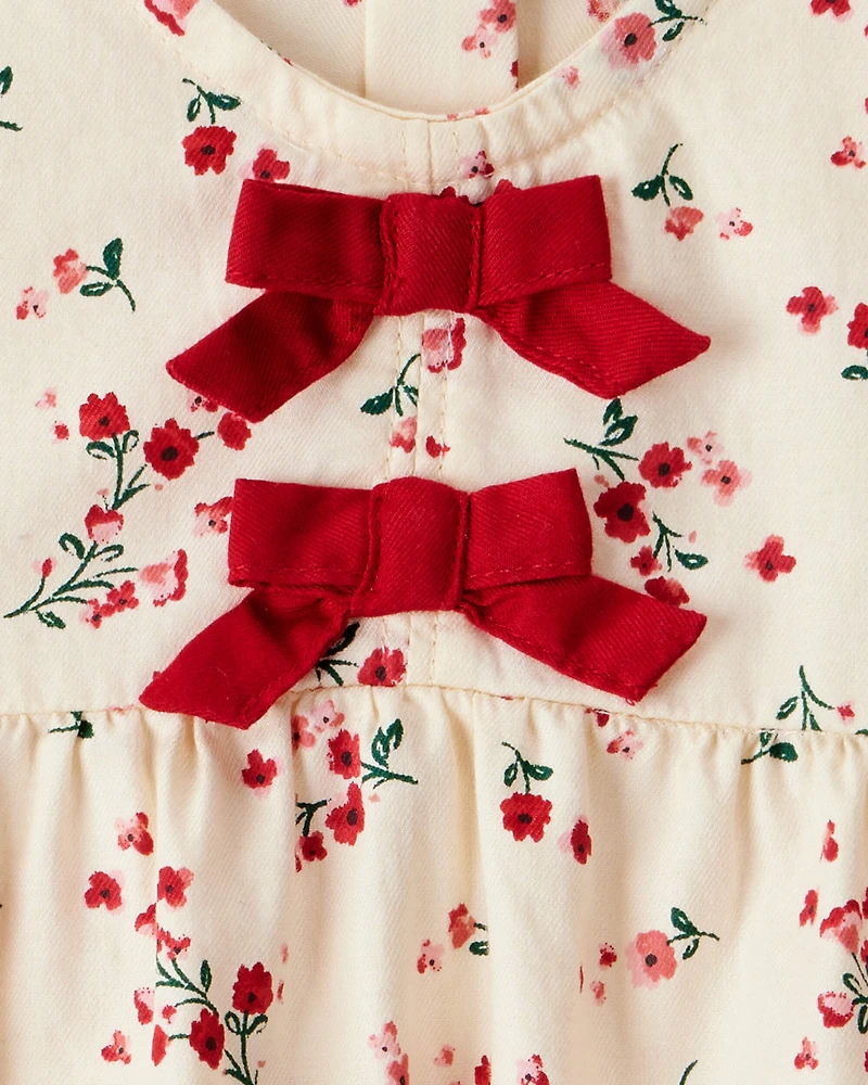 Baby Girl Floral Print 100% Cotton Long-Sleeve Top - Ivory