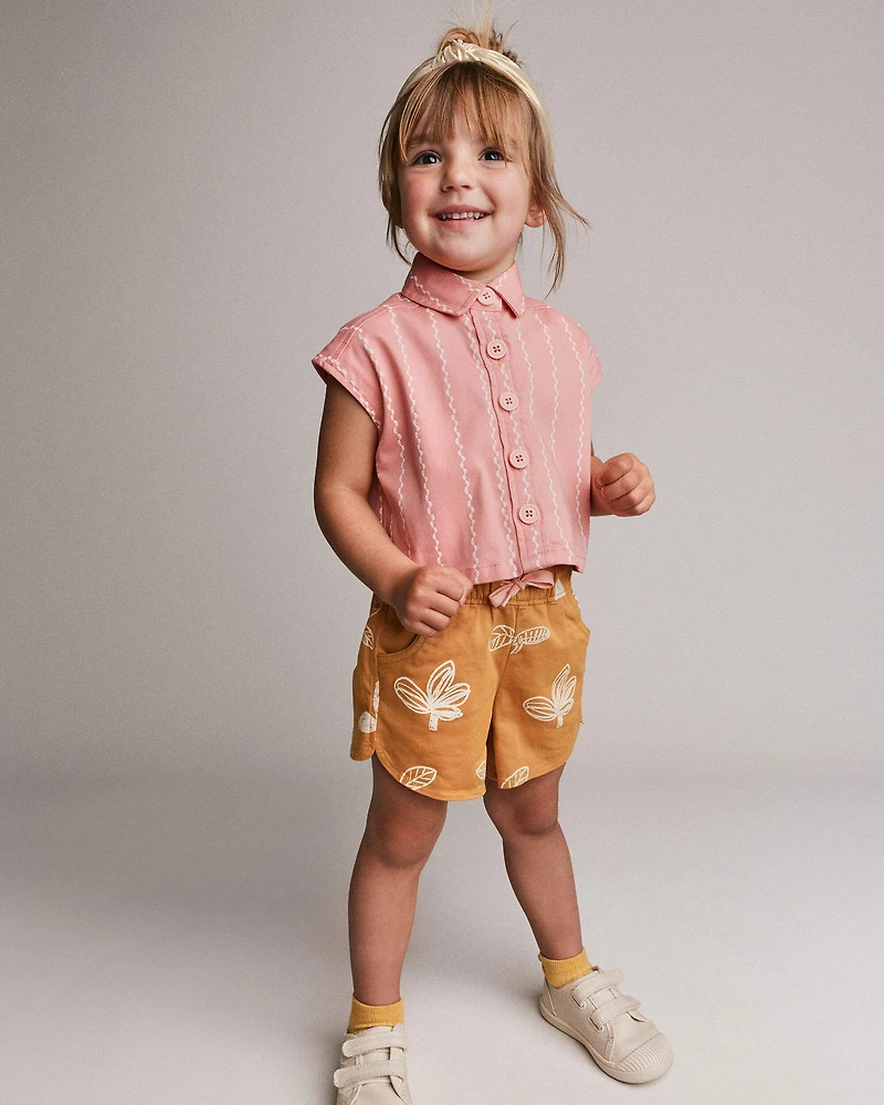 Toddler Girl Sleeveless Button-Down Top Stripes - Light Pink
