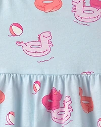 Baby Girl Pool Floatie Sleeveless Dress - Blue/Pink
