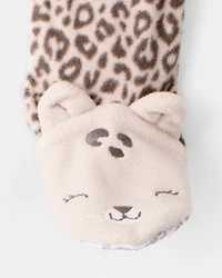 Baby Girl Leopard Fleece Long-Sleeve Loose Fit 1-Piece pyjamas - Brown