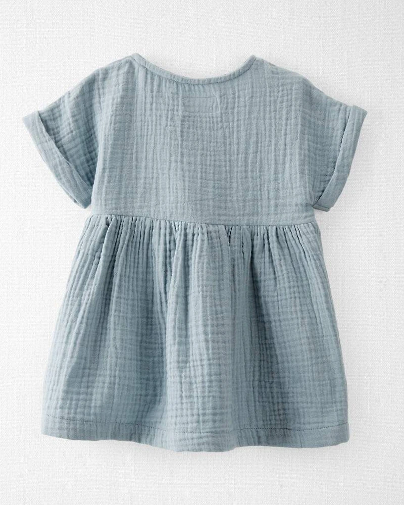 Baby Organic Cotton Gauze Dress Blue