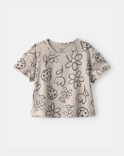 Baby Girl Ladybug Floral Top - Brown