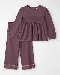 Toddler Girl 2-Piece Organic Cotton Smocked Top & Pant Set