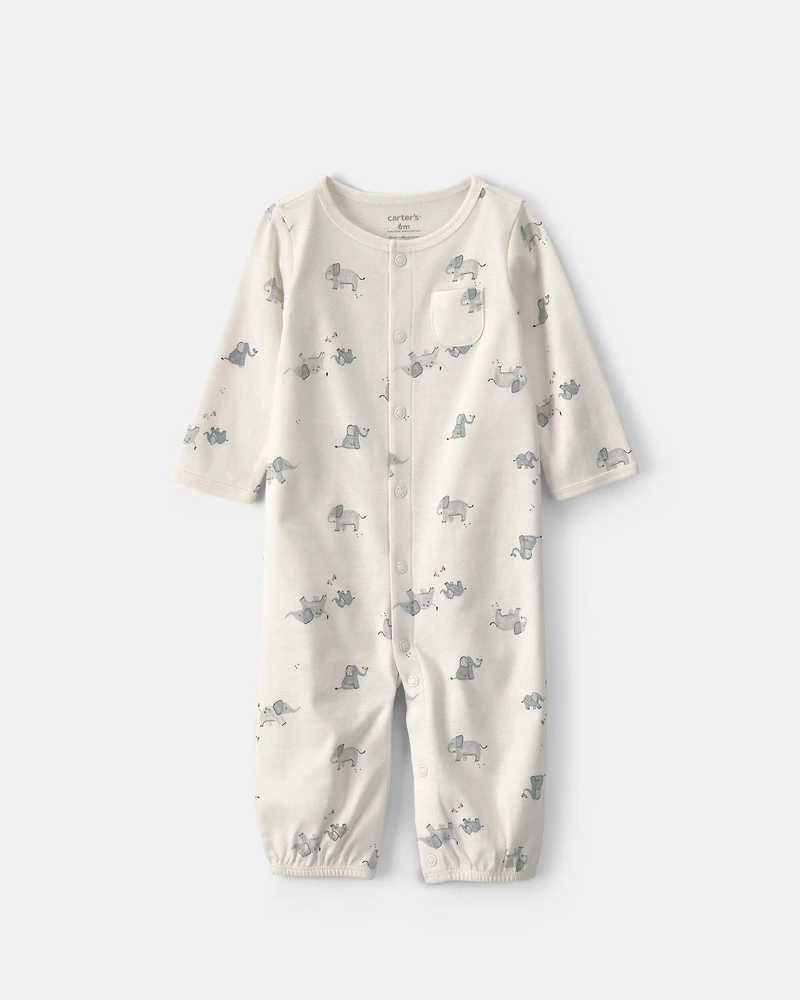 Baby Elephant 100% Cotton Converter Gown - Ivory